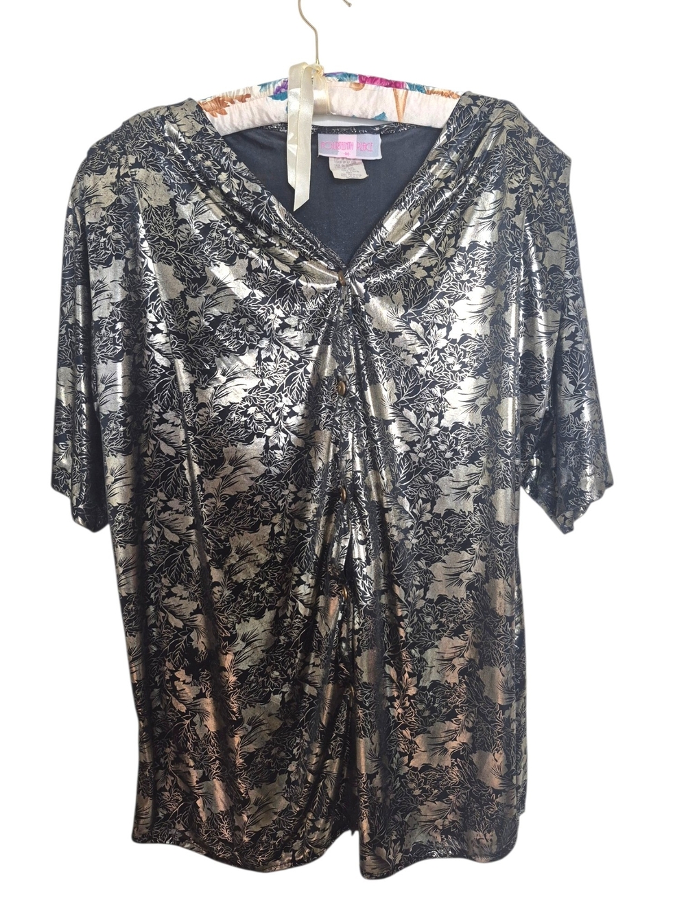 Vintage 80s Fourteenth Place Metallic Tiger Print Button Down Blouse Shirt Rare